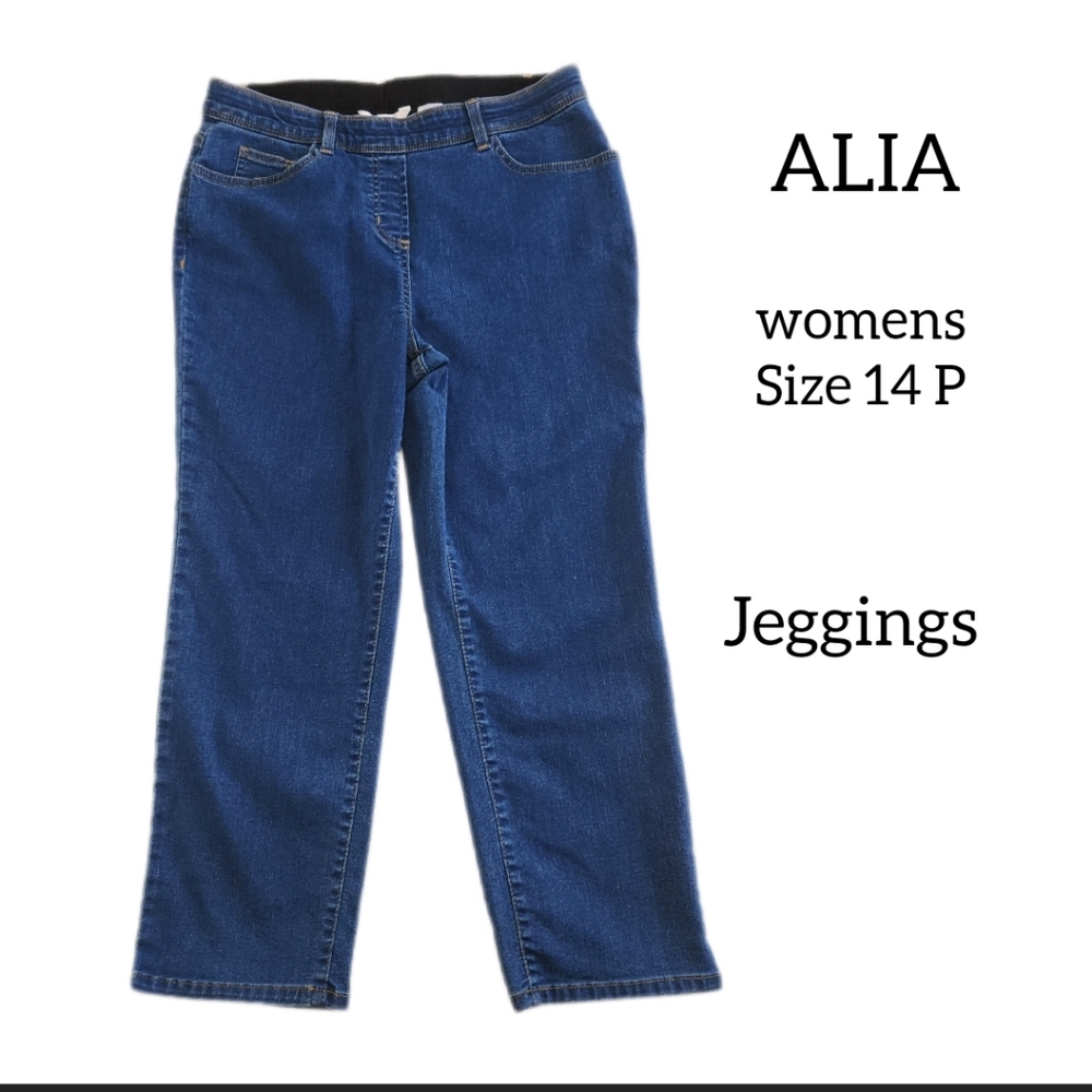 ALIA PETITE WOMENS JEGGINGS SIZE 14P TUMMY CONTROL LINING PULL ON.